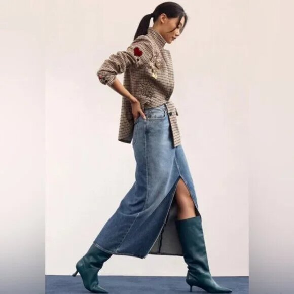 AGOLDE Leif Denim Maxi Slung Skirt in Swing 30 - Picture 1 of 16